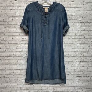 Philosophy Women’s Small Tencel Short Roll-Sleeves Tunic Dress Pockets READ